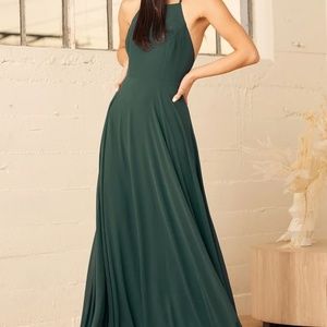 Lulus Mythical Kind of Love Dark Green Maxi Dress Bridesmaids dress size small